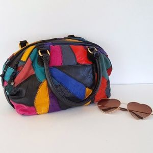 Colorful Vintage 80s Patchwork Purse Handbag Funky